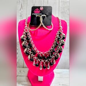 2 Piece Paparazzi Black and Silver Layered Teardrop Necklace